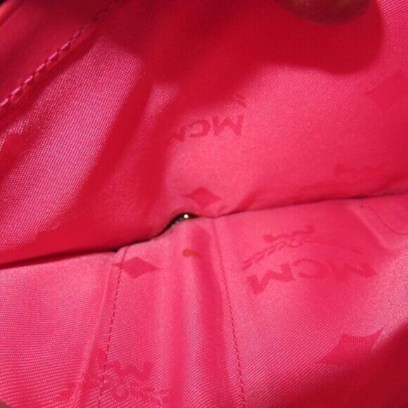 MCM Visetos Leather Studded Logo Motifs Medium Trifold Wallet Fuchsia Magenta - Picture 12 of 15